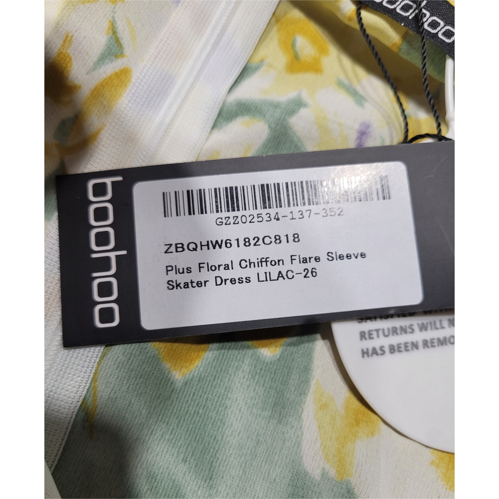 Boohoo Floral Long Sleeve Dress Bell Sleeves Size 22 - Picture 7 of 8